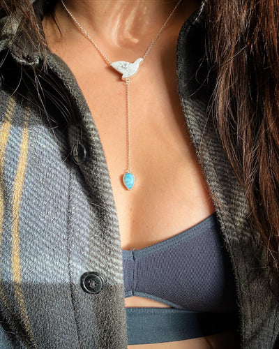 Howlite Dove with Swirly Larimar Lariat Necklace