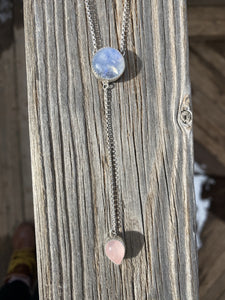 Round Moonstone with Rose Quartz Lariat Necklace