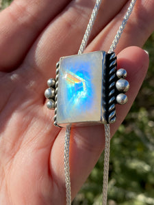 Shimmery Rainbow Moonstone Chain Bolo Necklace