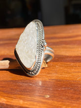 Load image into Gallery viewer, Carved Moonstone Triangle Statement Ring—size 8