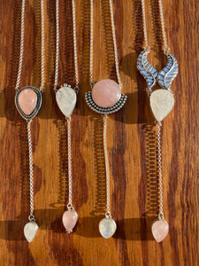 Carved Moonstone with Rose Quartz Statement Lariat