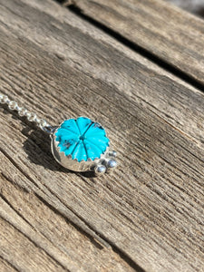 Rainbow Moonstone with Carved Turquoise Flower Lariat