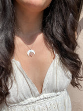 Load image into Gallery viewer, Rose Quartz Crescent Moon Necklace + Triangle Studs Set