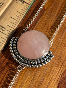 Round Rose Quartz with Rosecut Moonstone Lariat