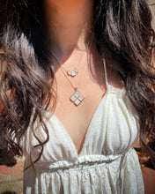 Load image into Gallery viewer, Rose Quartz and Moonstone Cluster Necklace + Triangle Studs Set