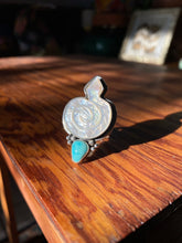 Load image into Gallery viewer, Carved Mother of Pearl Snake Statement Ring — size 7.5
