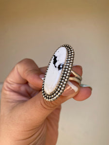 Double Bead Wire White Buffalo Statement Ring - size 8