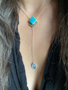 Whitewater Turquoise with Rosecut Moonstone Lariat
