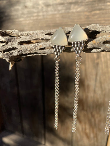 White chalcedony chain dangle earrings