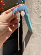 Load image into Gallery viewer, Crescent Moon Rose Quartz Chain Dangles—Flowers