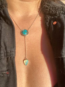 High Grade Royston Turquoise with Opal Lariat Necklace