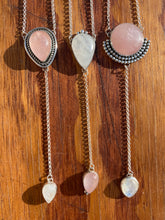 Load image into Gallery viewer, Rose Quartz Pear with Moonstone Lariat Necklace