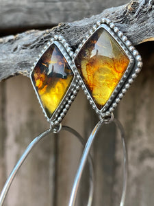 Mexican amber diamond post hoops