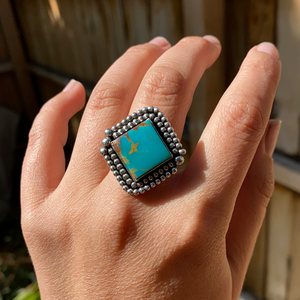 Royston Square Beaded Shield Ring — size 9 3/4