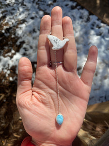 Howlite Dove with Swirly Larimar Lariat Necklace