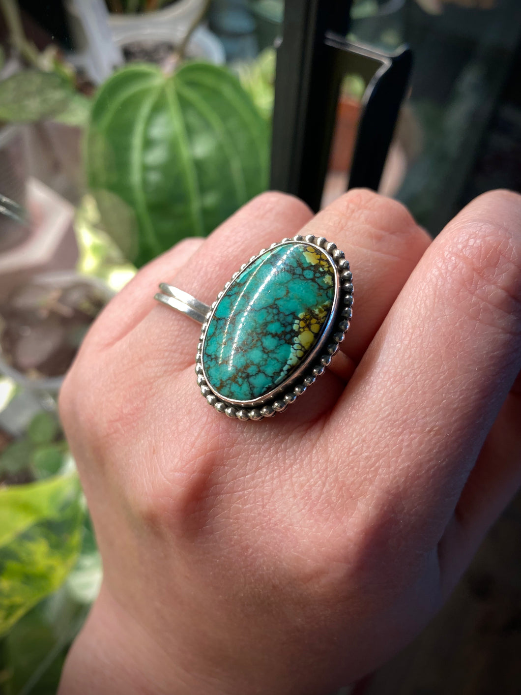 Beaded Border Hubei Turquiose Ring - size 9