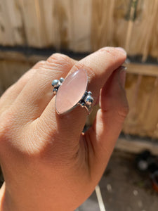 Rose Quartz Marquis Ring with Accent Balls—size 8