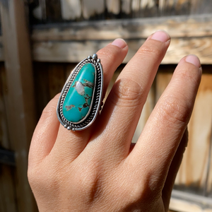 Turquoise Mountain with Quartz Inclusions Statement Ring — size 6