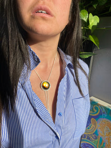 Round Mexican Amber Chain Bolo Necklace