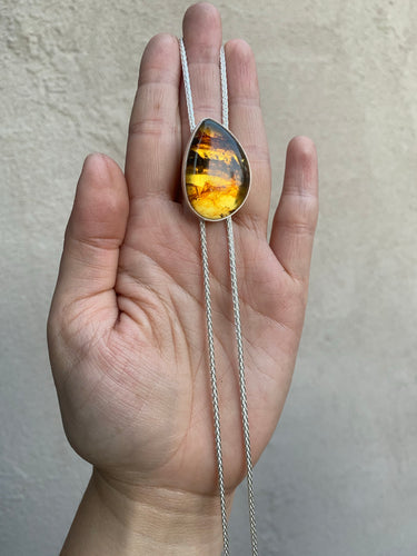 Free-form Mexican Amber Chain Bolo Necklace