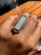 Load image into Gallery viewer, Carved Rainbow Moonstone Bar Ring—size 8