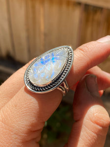 Carved Moonstone Almond Ring—size 7