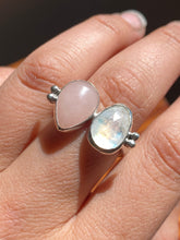 Load image into Gallery viewer, Fused Rose Quartz and Rosecut Moonstone Double Ring—size 9.5