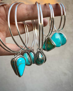 Bright Blue Natural Royston Turquoise Hoops