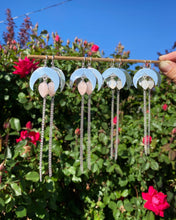 Load image into Gallery viewer, Crescent Moon Moonstone Chain Dangles—Flowers
