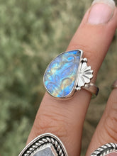 Load image into Gallery viewer, Carved Rainbow Moonstone Paisley Ring—size 5.5