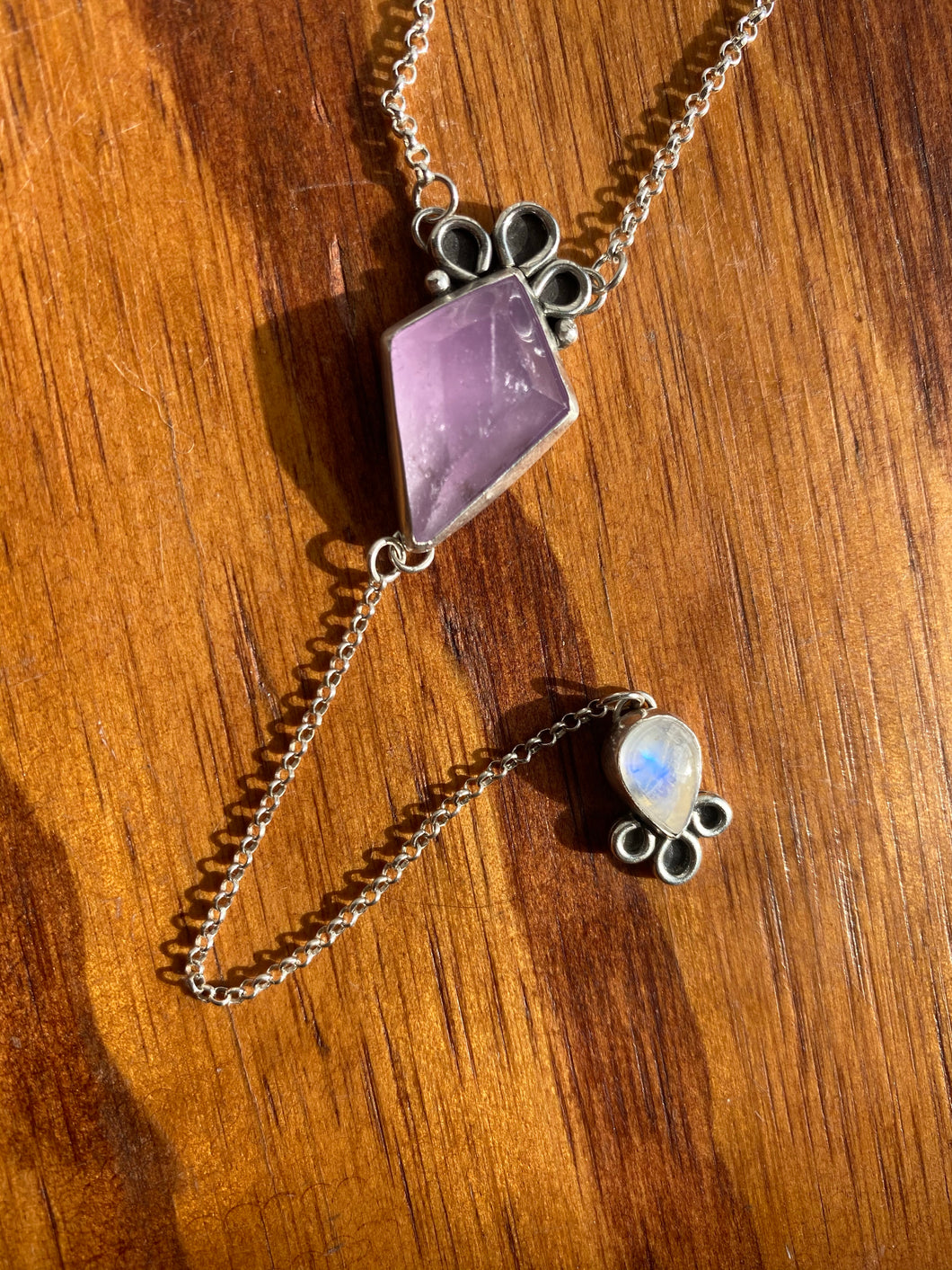 Amethyst Kite with Moonstone Lariat Necklace (B)