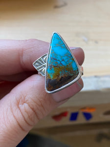 Kingman Turquoise Ring with Geometric Accent—size 5.75
