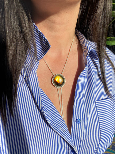 Round Mexican Amber Chain Bolo Necklace