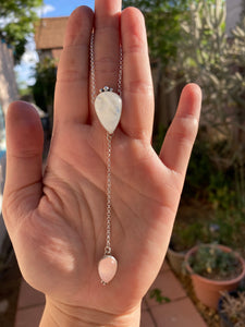Smooth Moonstone Pear with Rose Quartz Lariat Necklace