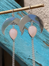 Load image into Gallery viewer, Crescent Moon Rose Quartz Chain Dangles—Flowers