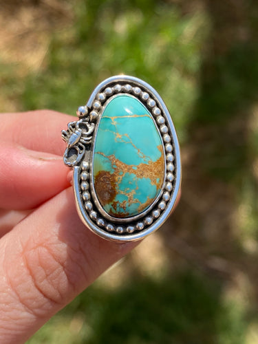 Minty Green Royston Turquoise Ring with Scorpion Detail—size 7.5