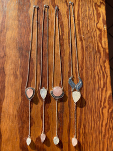 Rose Quartz Pear with Moonstone Lariat Necklace