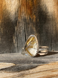 Gold rutilated quartz stacker ring set - size 8.5