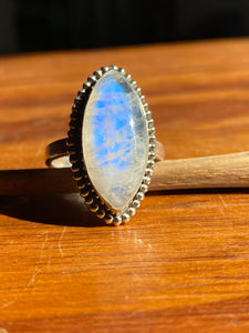 Beaded Moonstone Marquis Ring—size 10.5