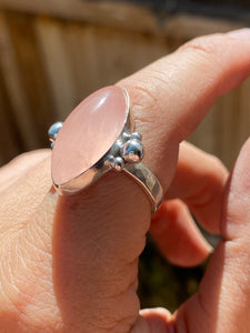 Rose Quartz Marquis Ring with Accent Balls—size 8