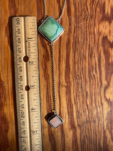 Hubei turquoise with Rose Quartz Lariat Necklace