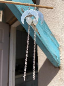 Crescent Moon Moonstone Chain Dangles—Sun Rays