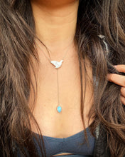 Load image into Gallery viewer, Howlite Dove with Swirly Larimar Lariat Necklace
