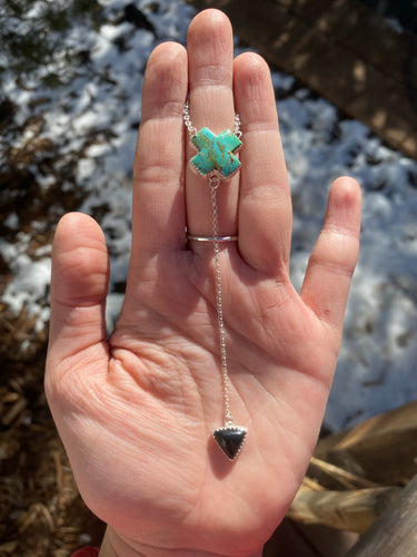 Kingman Turquoise 'X' with Black Onyx Lariat Necklace