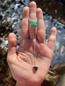 Kingman Turquoise 'X' with Black Onyx Lariat Necklace