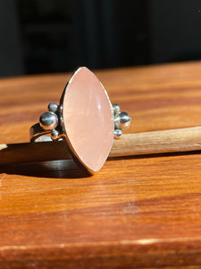 Rose Quartz Marquis Ring with Accent Balls—size 8