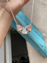 Load image into Gallery viewer, Rose Quartz and Moonstone Cluster Necklace + Triangle Studs Set