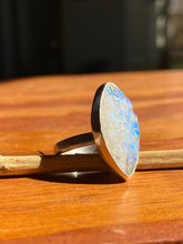 Load image into Gallery viewer, Carved Blue Flash Moonstone Ring—size 6 (see caption)