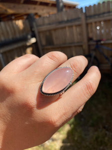 Big Juicy Rose Quartz Marquis Statement Ring—size 9.25