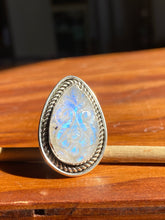 Load image into Gallery viewer, Carved Moonstone Almond Ring—size 7